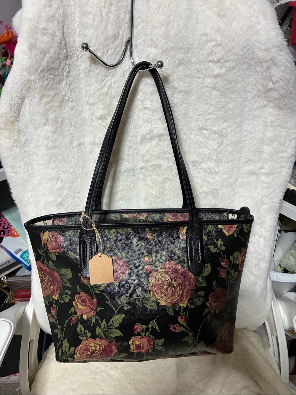 Ralph Lauren Black Tote with Pink Rose Print